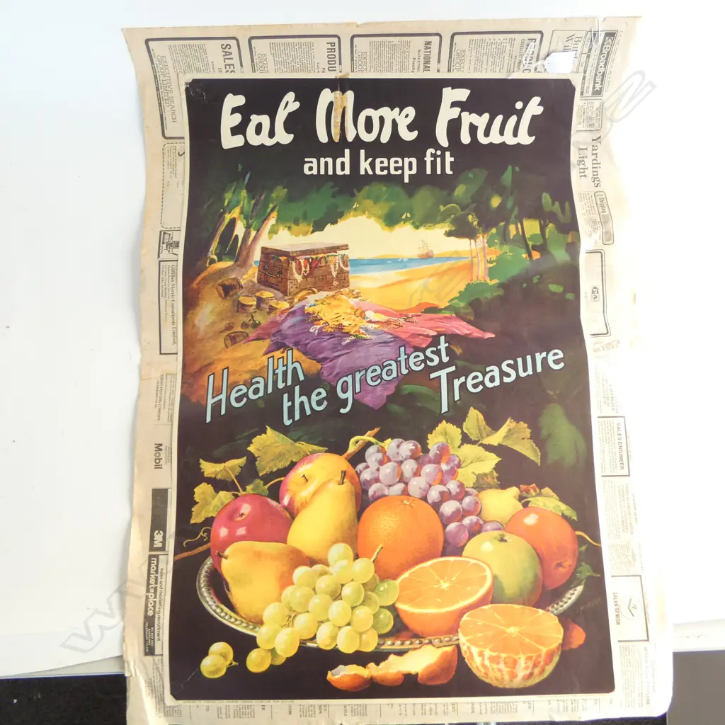 VINTAGE POSTER 'EAT MORE FRUIT' 740 x 495mm + 'NATIVE BERRIES OF NZ' minor faults: Image 1++