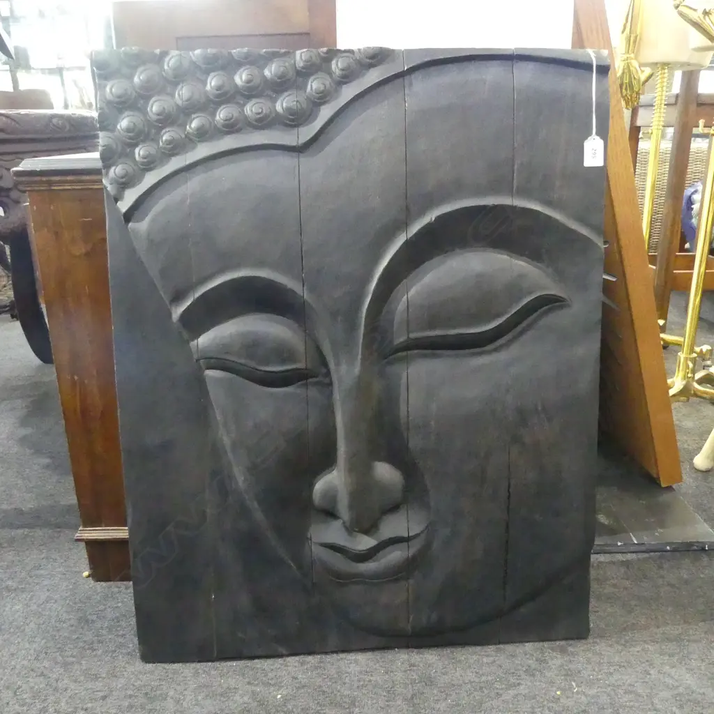 CARVED WOODEN PANEL OF BUDDHA H.760x610mm Image 1++