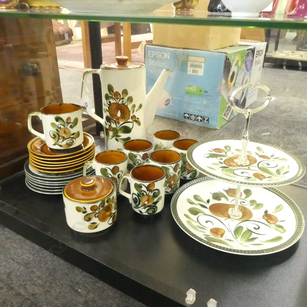 BOCH HANDPAINTED COFFEE SET WITH CAKE PLATE & 6 OTHER PLATES Image 1++
