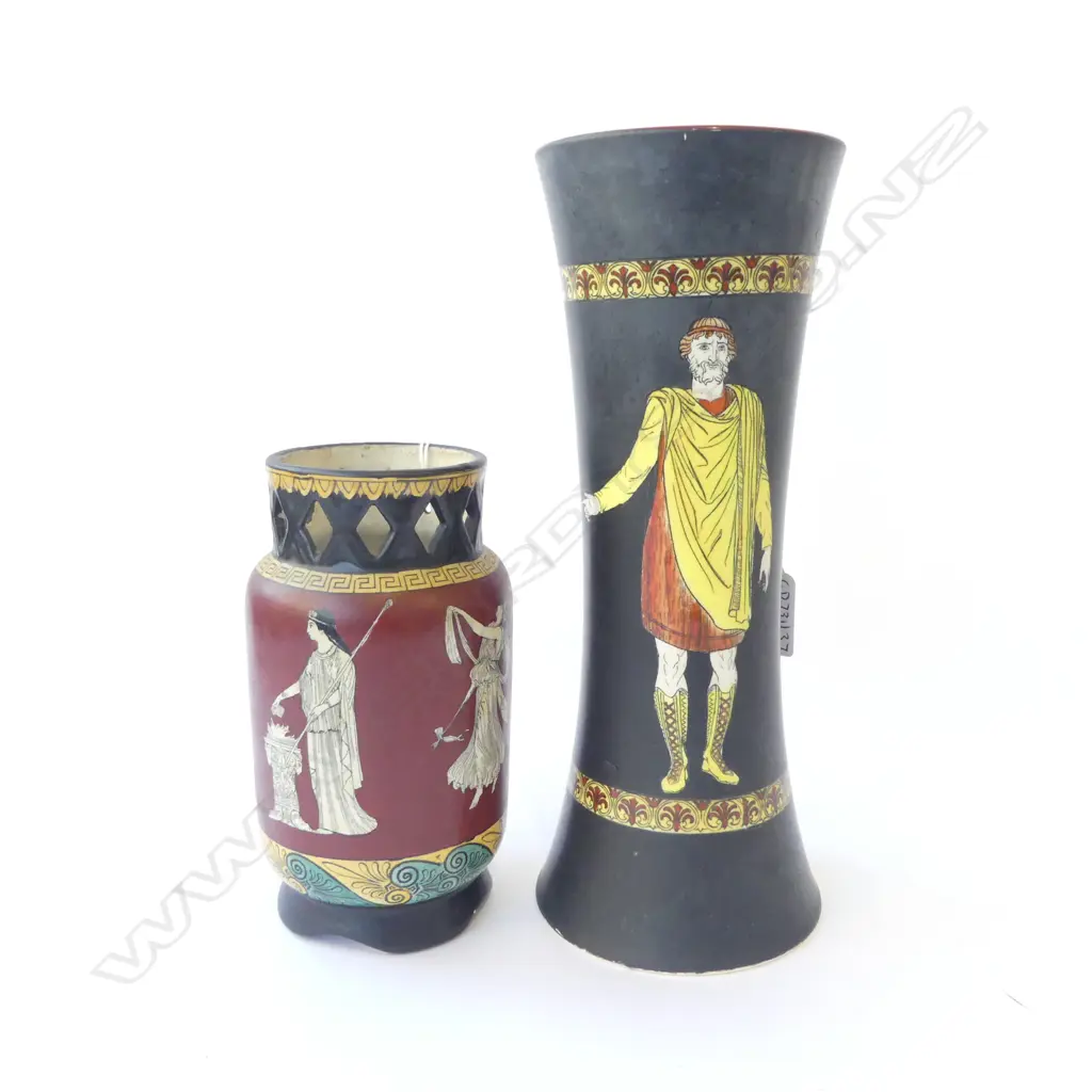 2 ANTIQUE CHINA VASES GRECIAN PATS H260 & 160MM Image 1++