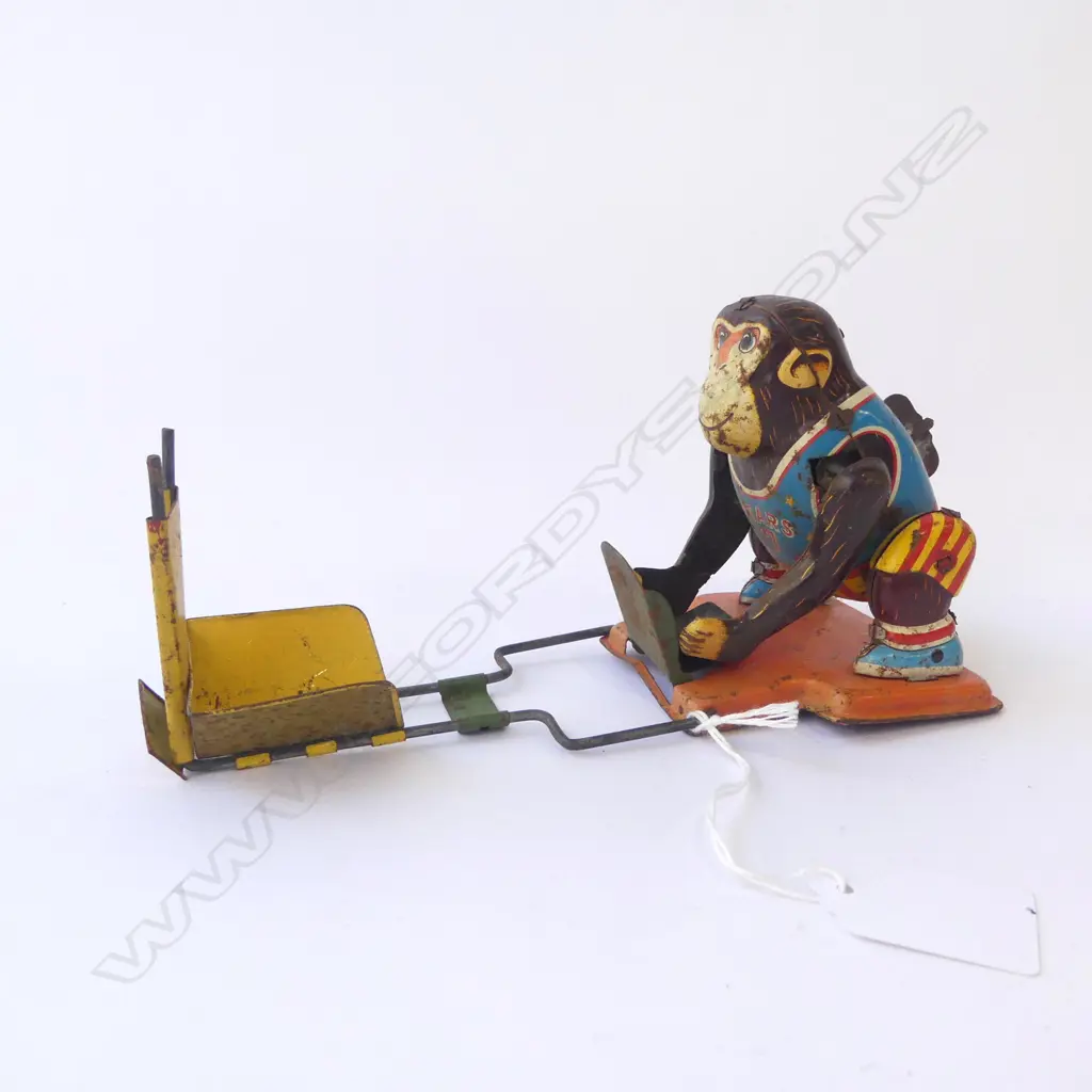 VINTAGE JAPANESE CLOCKWORK TIN TOY MONKEY BALL MISSING H120MM Image 1++