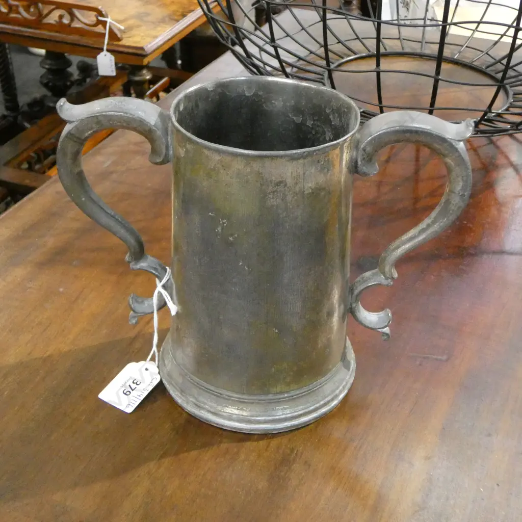 ANTIQUE GLASS BOTTOMED DOUBLE HANDLED ALE MUG H170MM Image 1++