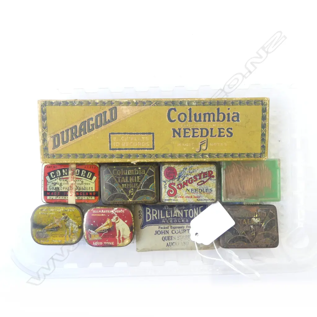 NINE GRAMAPHONE TINS PACKETS WITH NEEDLES HMV COLUMBIA ETC  Image 1++