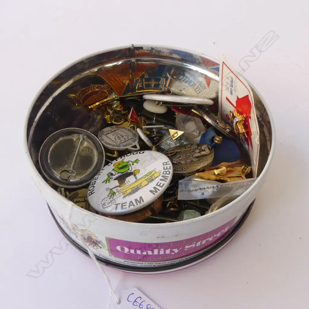 TIN OF ASST. PINS & BADGES ETC Image 1++