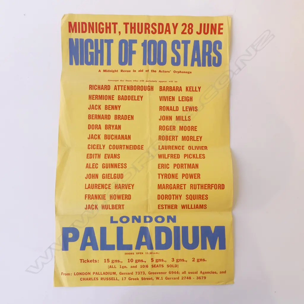 OG 'NIGHT OF 100 STARS' POSTER + VIVIEN LEIGH & SIR LAURENCE OLIVER SIGNATURES + VIVIEN LEIGHPAPER CLIP 'FOUND DEAD' '67 Image 1++