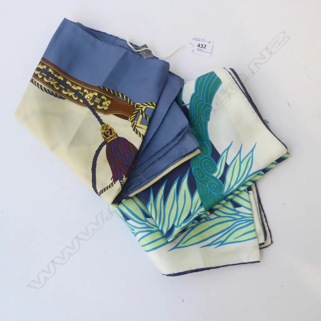 2 VINTAGE DESIGNER SILK SCARFS, LONGCHAMP PARIS & LANVIN PARIS Image 1++