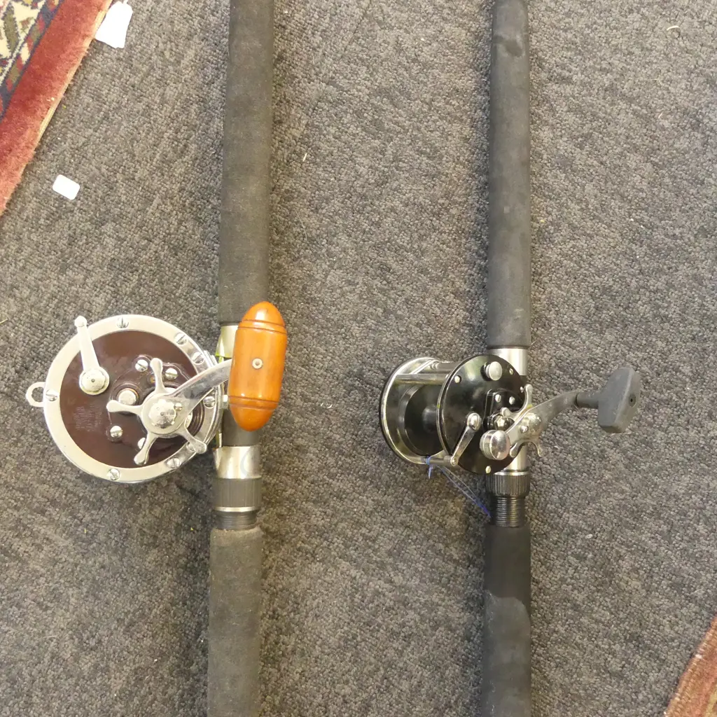 KILLWELL SPORTFISHER ROD w. VINTAGE PENN SENATOR 114H c1960s REEL + JARVIS WALKER GENX PLUS ROD w. PENN c1950s REEL Image 1++