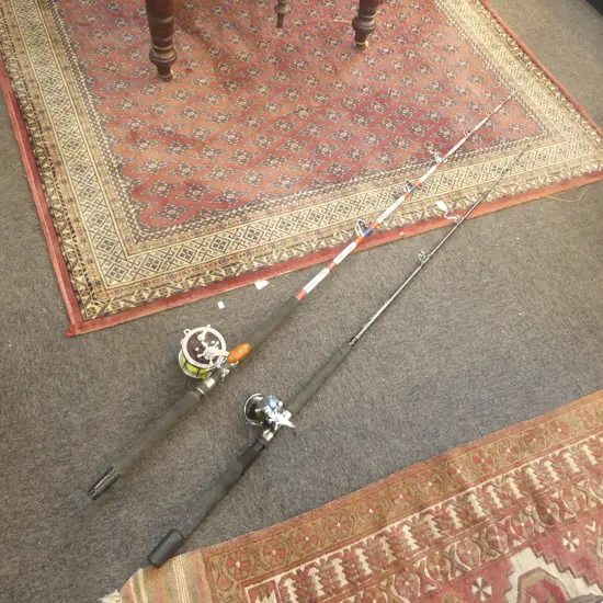 KILLWELL SPORTFISHER ROD w. VINTAGE PENN SENATOR 114H c1960s REEL + JARVIS WALKER GENX PLUS ROD w. PENN c1950s REEL