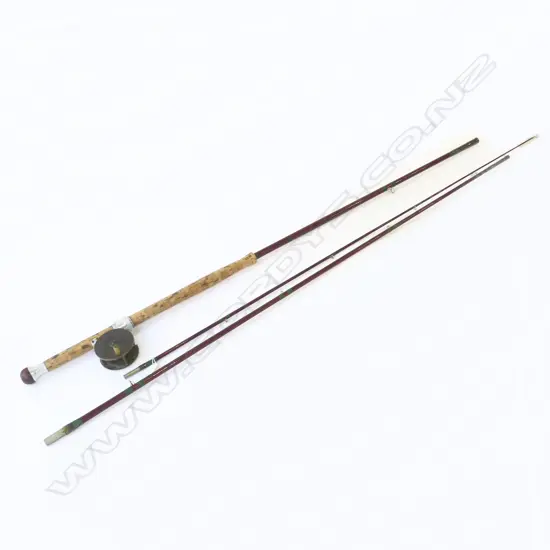 HARDYS 3PC FISHING ROD & VINTAGE BRASS REEL DIA 80MM