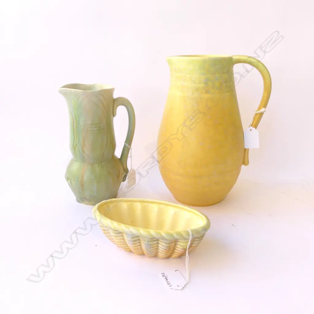 2 BESWICK DECO JUGS H250MM TALLEST & TROUGH VASE L165MM Image 1++