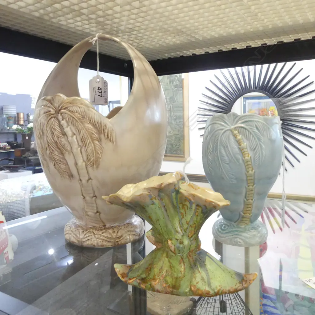 2 BESWICK PALM VASES H270 &160MM& FLOWER SHAPED VASE H100MM Image 1++