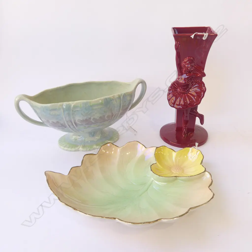 BESWICK RED BALLERINA VASE H275MM 2 HANDLED VASE L320MM & FLORAL BOWL DIA240MM Image 1++