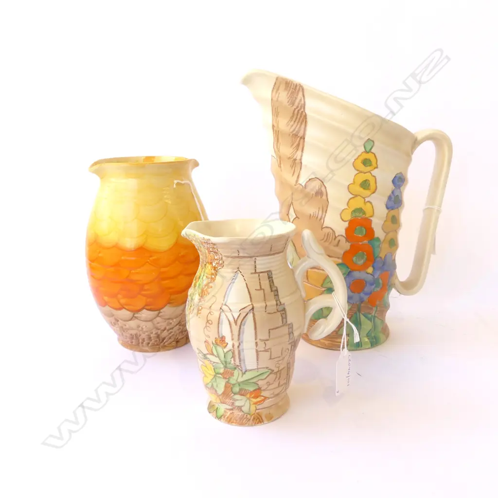 2 BESWICK FLORAL JUGS H285 & 160MM & DECO BESWICK BRIGHT COLOURED VASE H200MM Image 1++