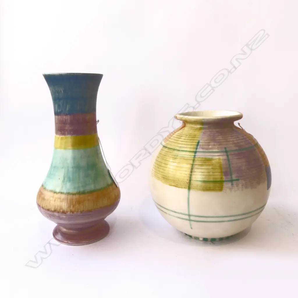 2 MULTI COLOURED DECO BESWICK VASES H300MM & 240MM Image 1++
