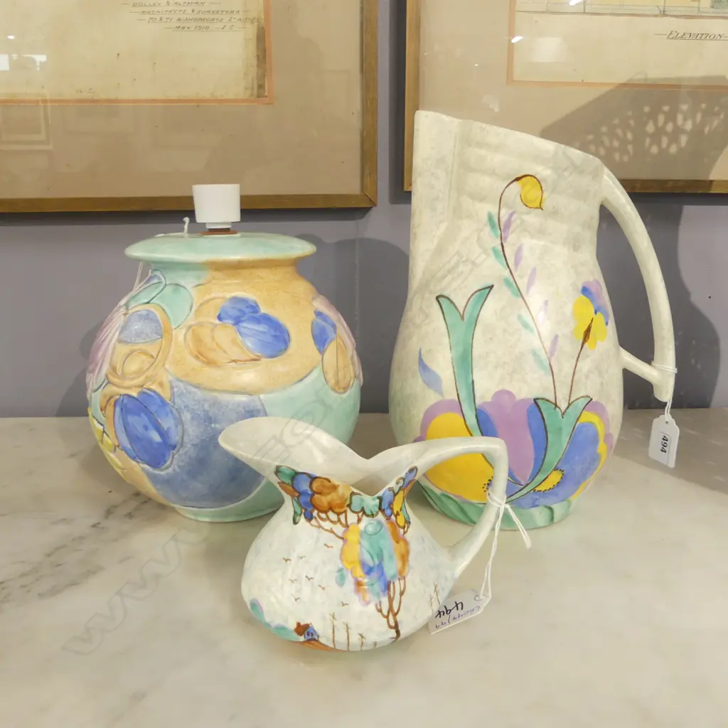 BESWICK DECO FLORAL LAMP BASE H190MM & 2 JUGS H280 &110MM Image 1++