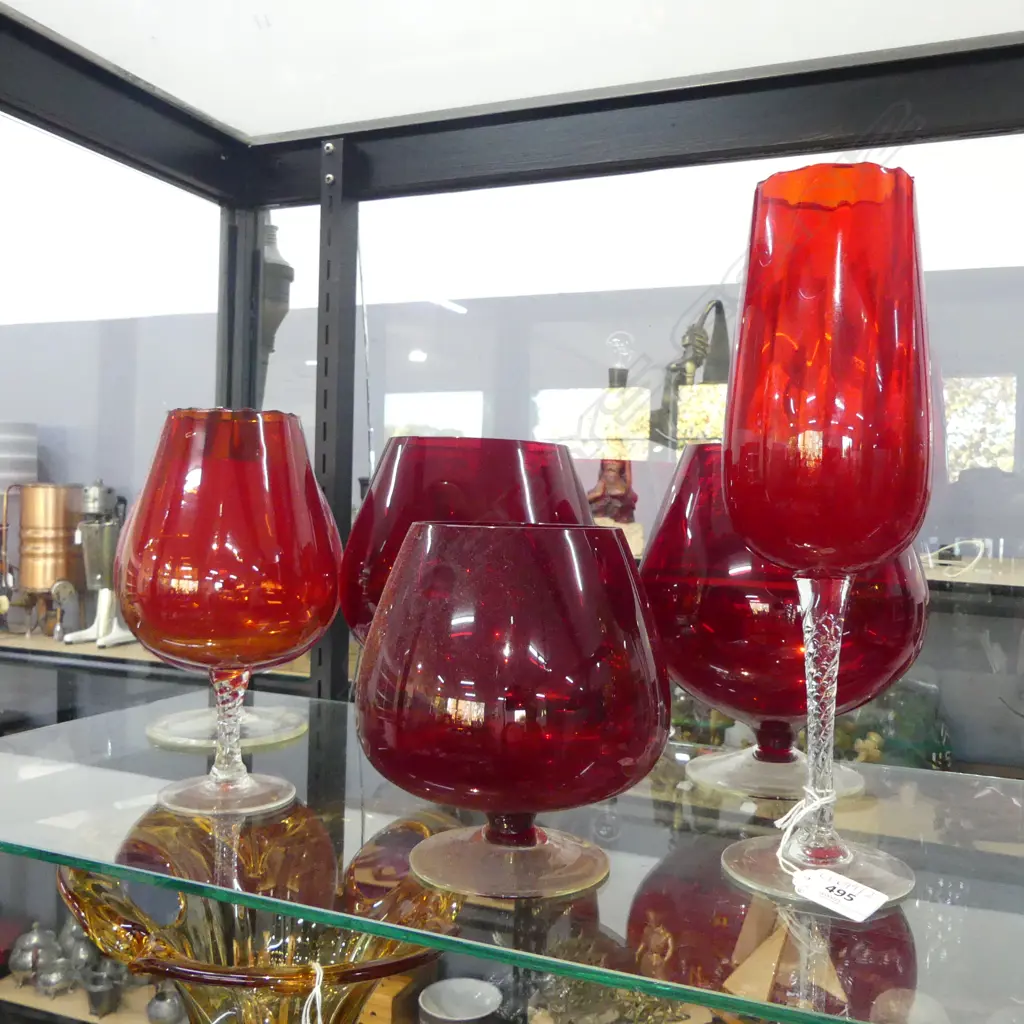 6 RED ART GLASS VASES H.305mm Image 1++