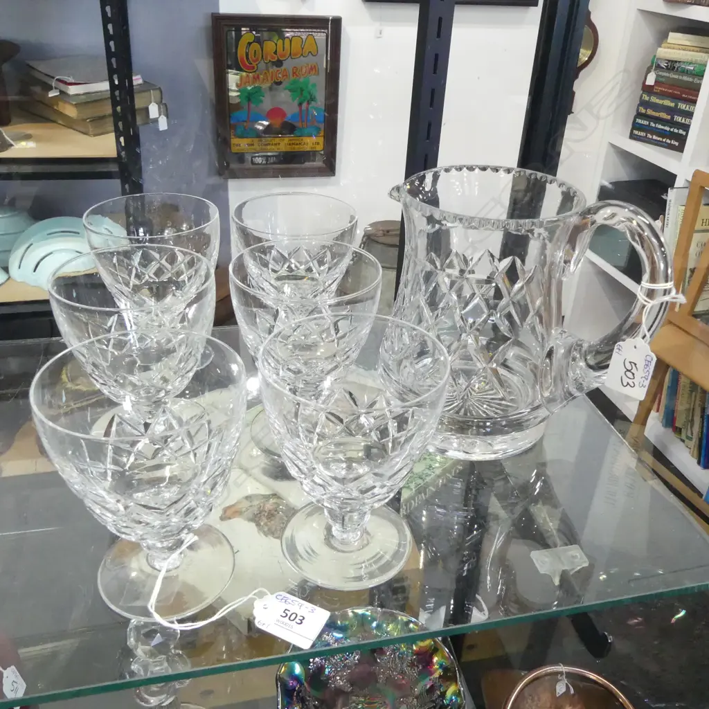 6 STUART CRYSTAL GLASSES + JUG H.175mm Image 1++