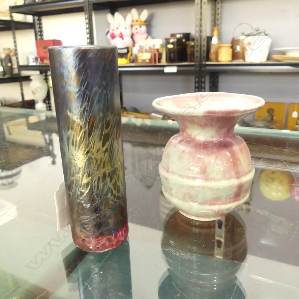 CROWN LYNN VASE H.95mm, ART GLASS VASE H.130mm Image 1++
