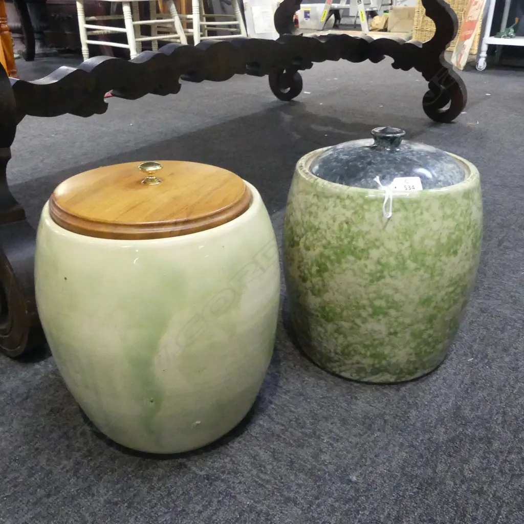 2 TIMARU POTTERIES LIDDED CROCKS H.320mm Image 1++