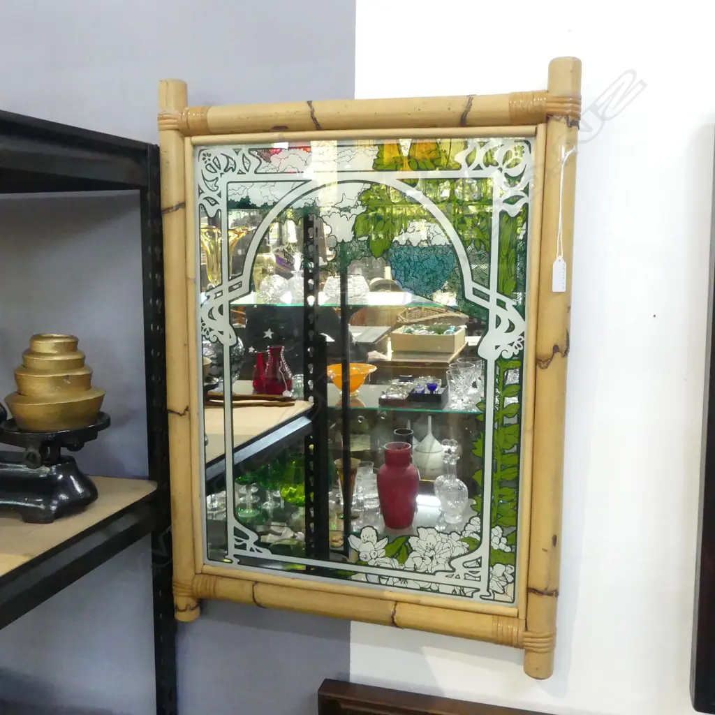 MID-CENTURY BAMBOO FRAMED MIRROR H.680x490mm Image 1++