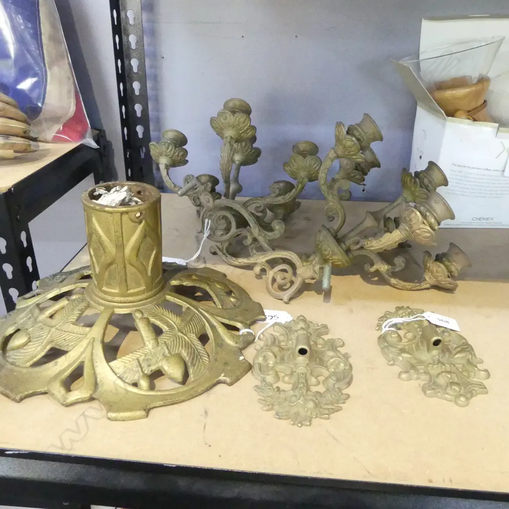 PR BRASS PIANO SCONCES + GOLD PAINTED CAST IRON XMAS TREE STAND 370mm dia Image 1++