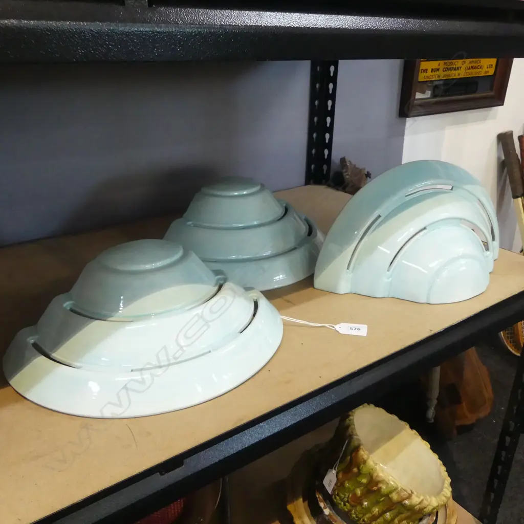 3 BLUE GLAZED CERAMIC WALL SCONCES W.305mm Image 1++