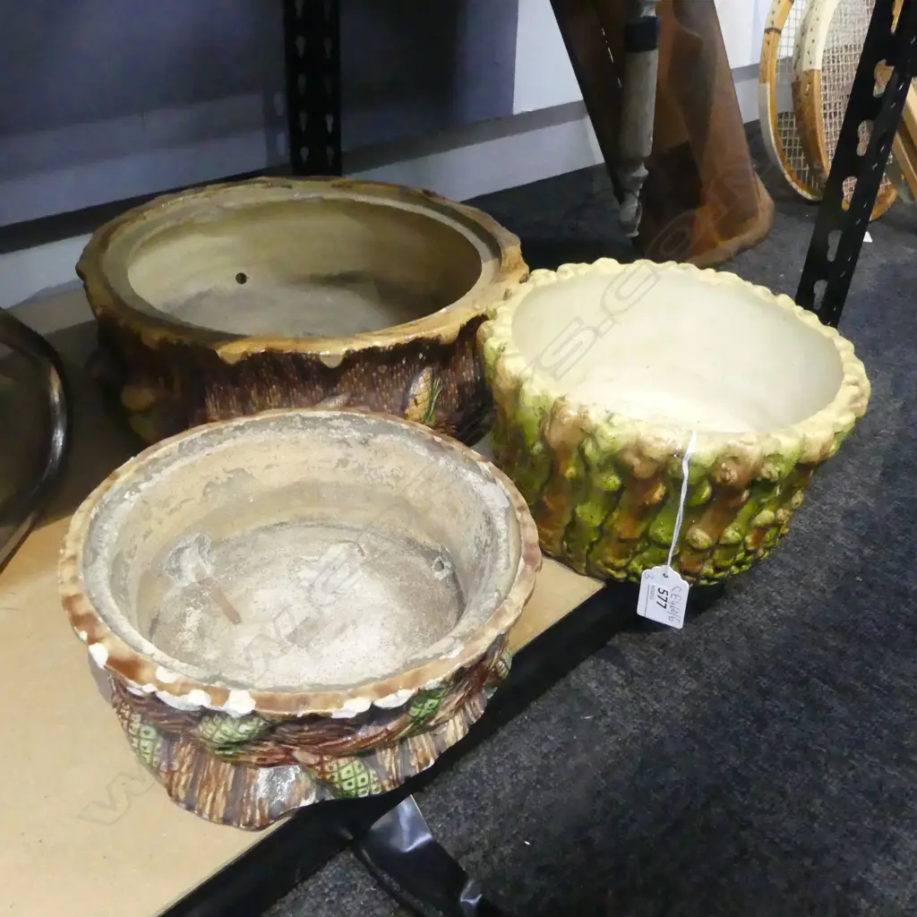3 FAUX BOIS PLANTERS 290mm dia chips Image 1++
