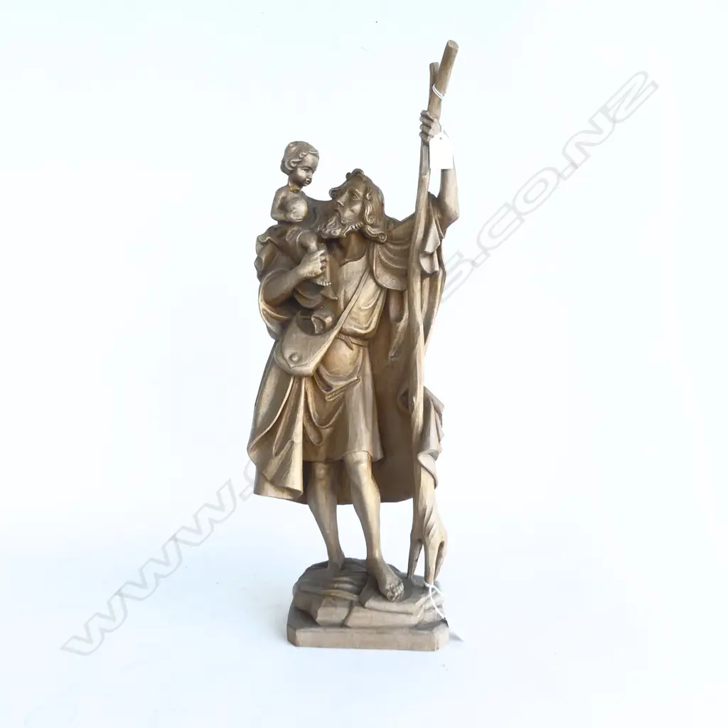 LRG CARVED WOODEN STATUE of ST CHRISTOPHER, H.540mm Image 1++