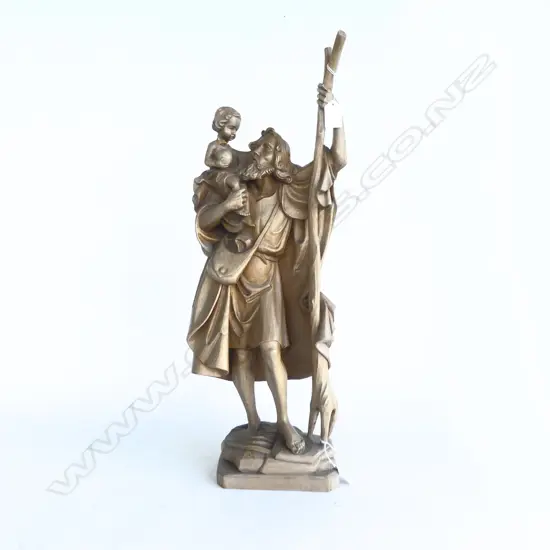 LRG CARVED WOODEN STATUE of ST CHRISTOPHER, H.540mm