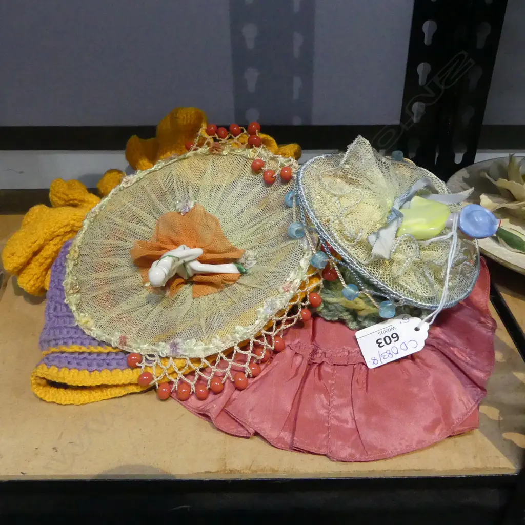 5 HALF DOLLS, JUG / TEAPOT COVERS ETC Image 1++