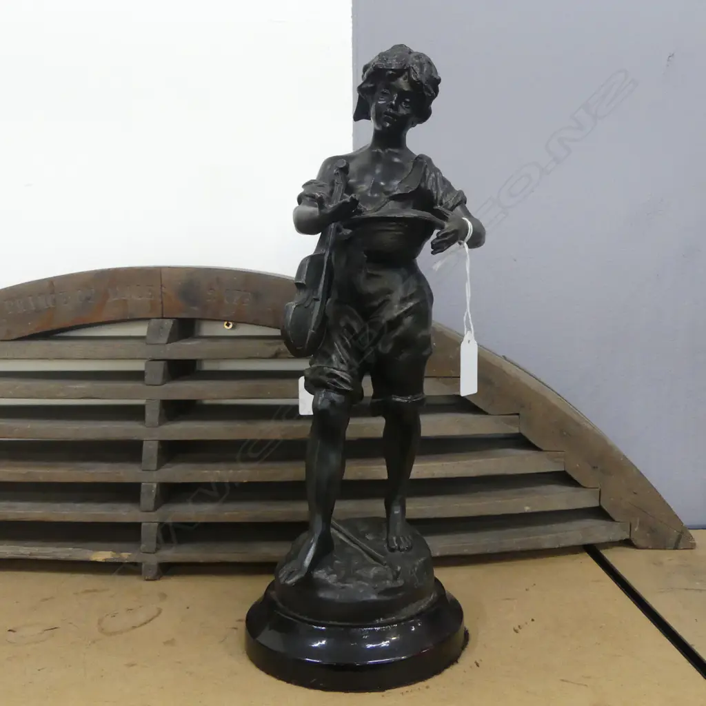 SPELTER STATUE, BOY VIOLINIST H.370mm 1 finger AF Image 1++