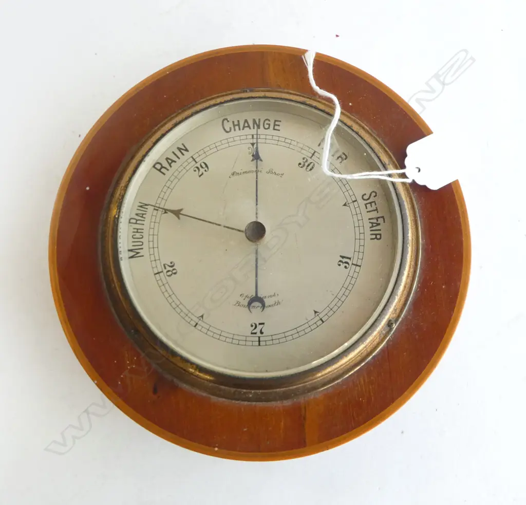 c.1900 MAHOGANY & BRASS FRAMED BAROMETOR dial named Primavesi Bros. Dia.195mm Image 1++