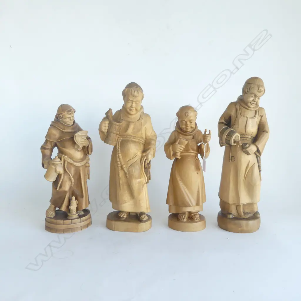 4 GERMAN CARVED WOODEN MONK/FRIARS, H.410mm (tallest) Image 1++