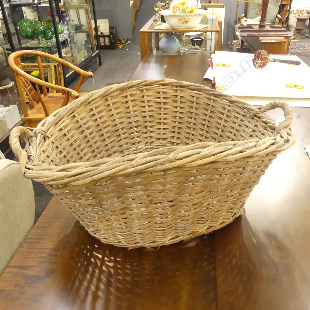 LARGE VINTAGE TWISTED CANE LAUNDRY BASKET L760MM Image 1++