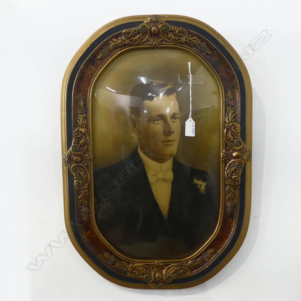 ANTIQUE GENTS PORTRAIT IN CONVEX GLASS FRAME 570x390mm Image 1++