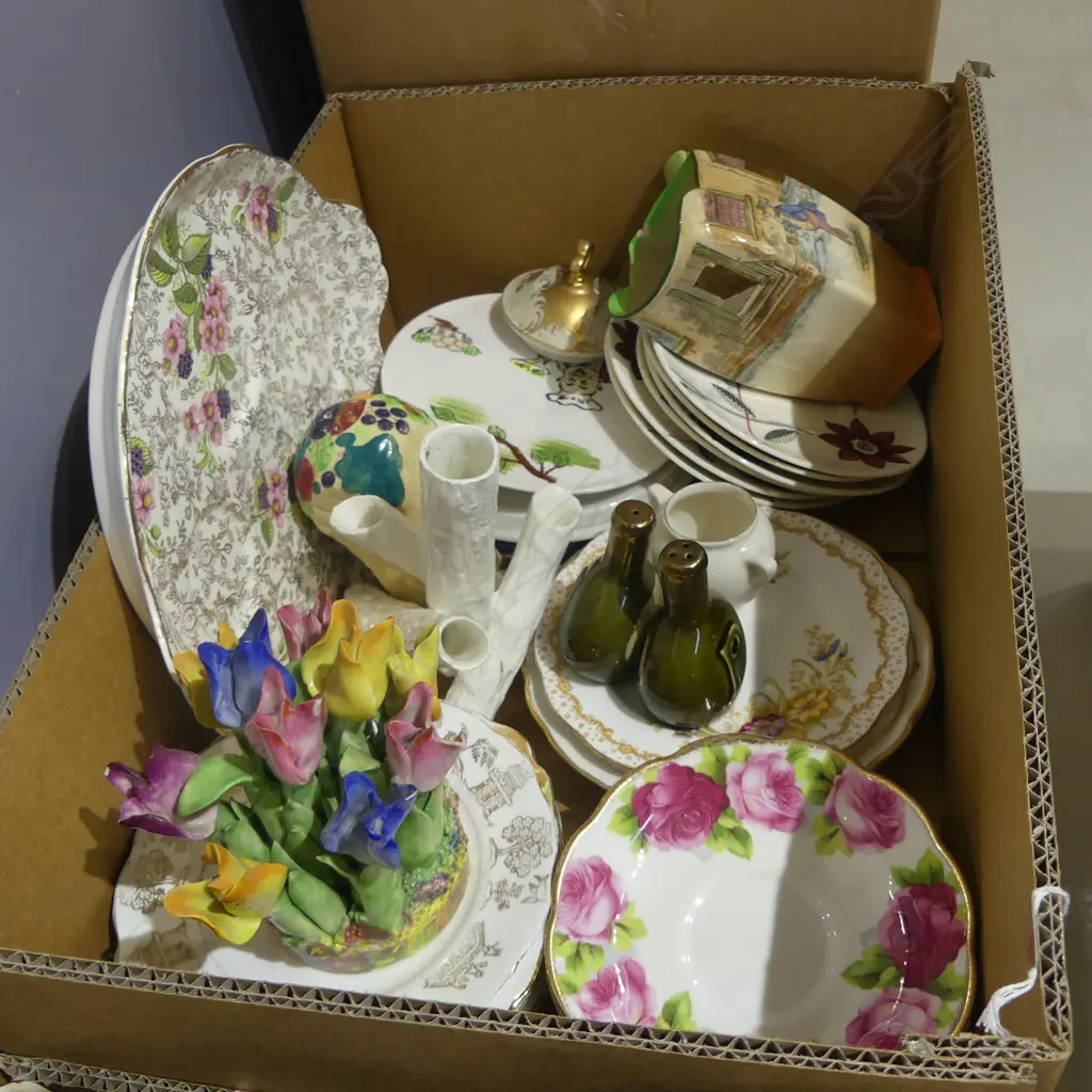 BOX LOT  CHINA TEAPOT STANDS PLATES ETC Image 1++