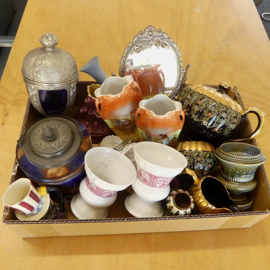 TRAY LOT GIBSONS 3PC TEASET  BISCUIT BARREL EDWARDIAN CHINA ETC Image 1++