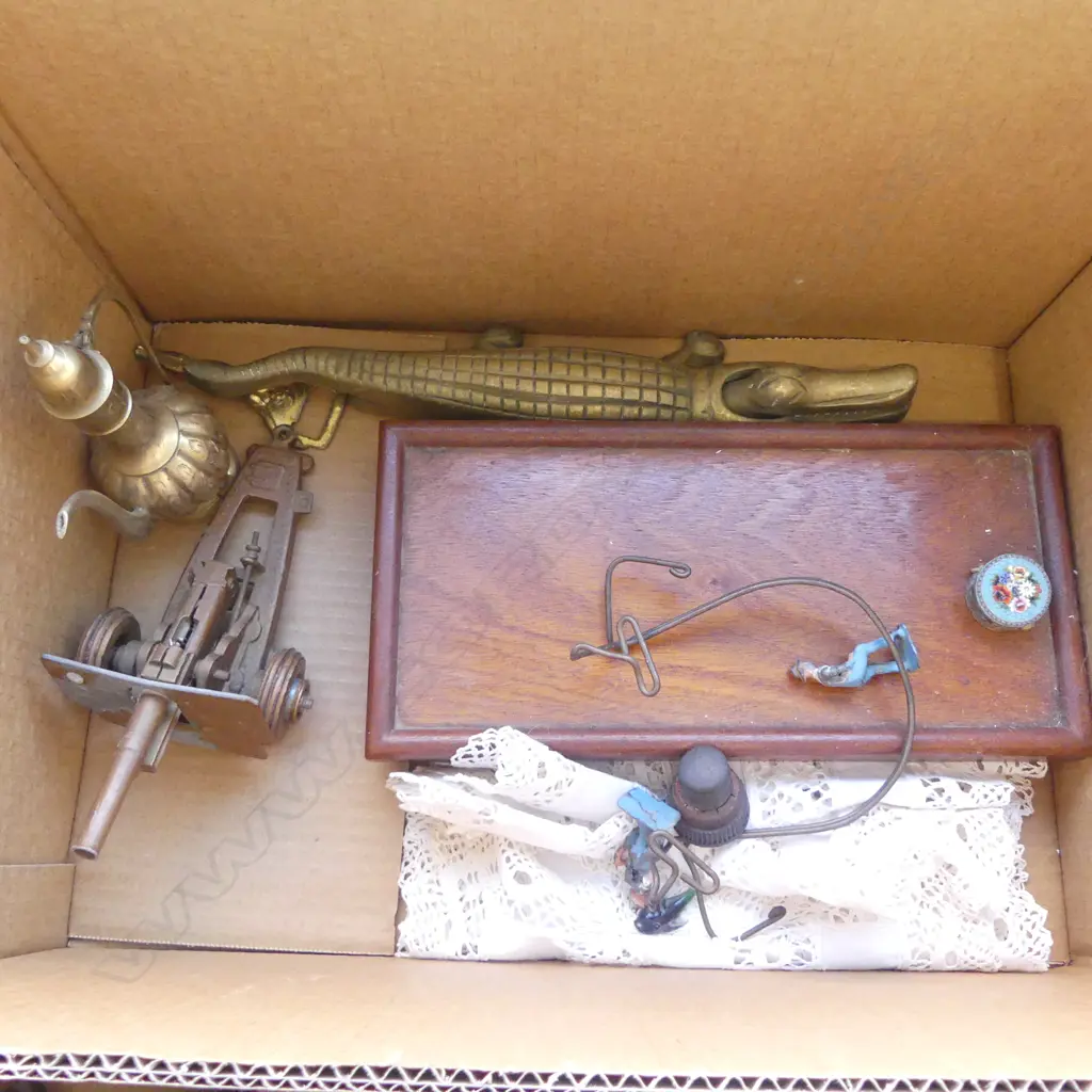 TRAY LOT BRASS CROC NUT CRACKER  L350MM  TOY ARTILLIRY GUN  ETC Image 1++