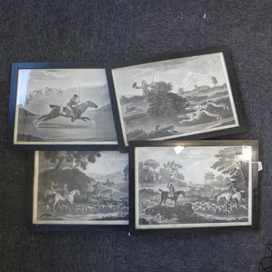 4 ANTIQUE HUNTING PRINTS 250x370mm