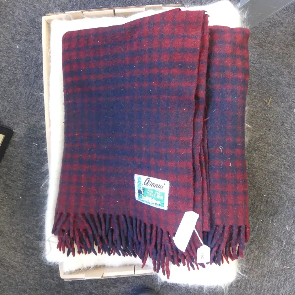 LRG CREAM MOHAIR/WOOL RUG 2100 x 2320mm & ARANUI PURE WOOL TRAVEL RUG (both recently dry cleaned) Image 1++
