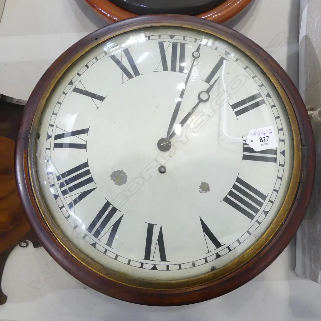 19tHC FUSSEE CHAIN DRIVE MOVEMENT WALL CLOCK mahogany case the glass cover with crack. With pendulum & key Dia.360mm Image 1++