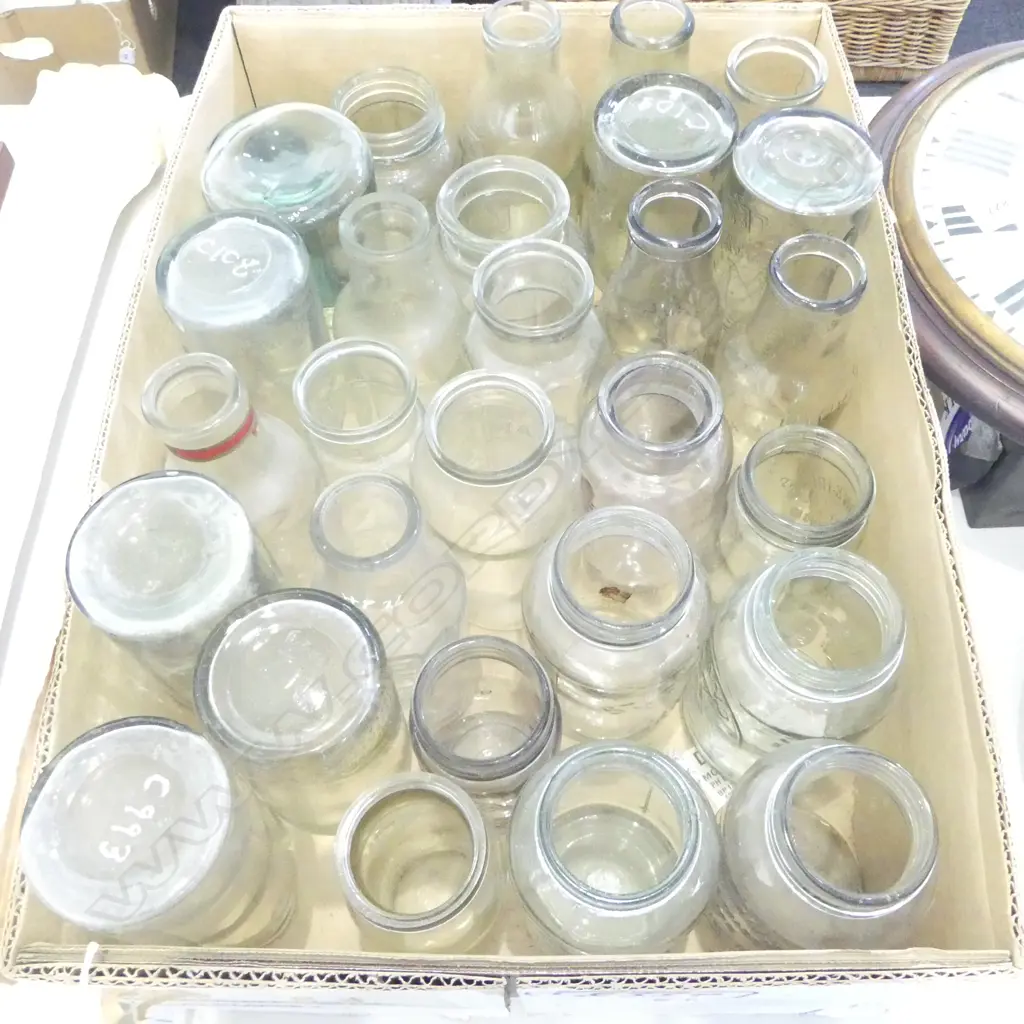 COLLECTION OF ASST. GLASS JARS & MILK BOTTLES Image 1++