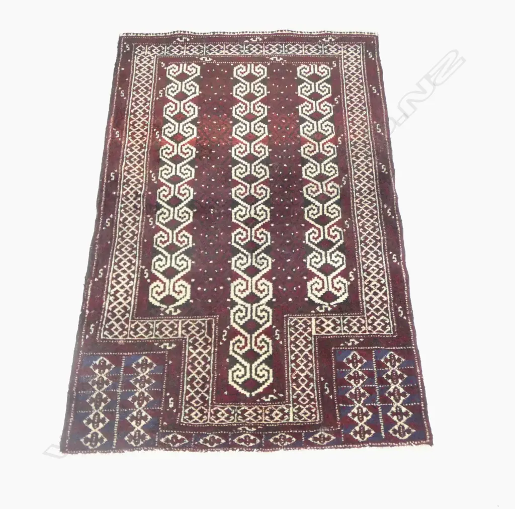PERSIAN HAND KNOTTED PRAYER RUG OX BLOOD COLOUR L1350 W870MM Image 1++