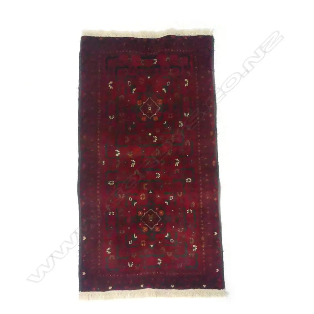 SMALL PERSIAN HAND KNOTTED RUG DARK RED COLOURS L990 W550MM Image 1++