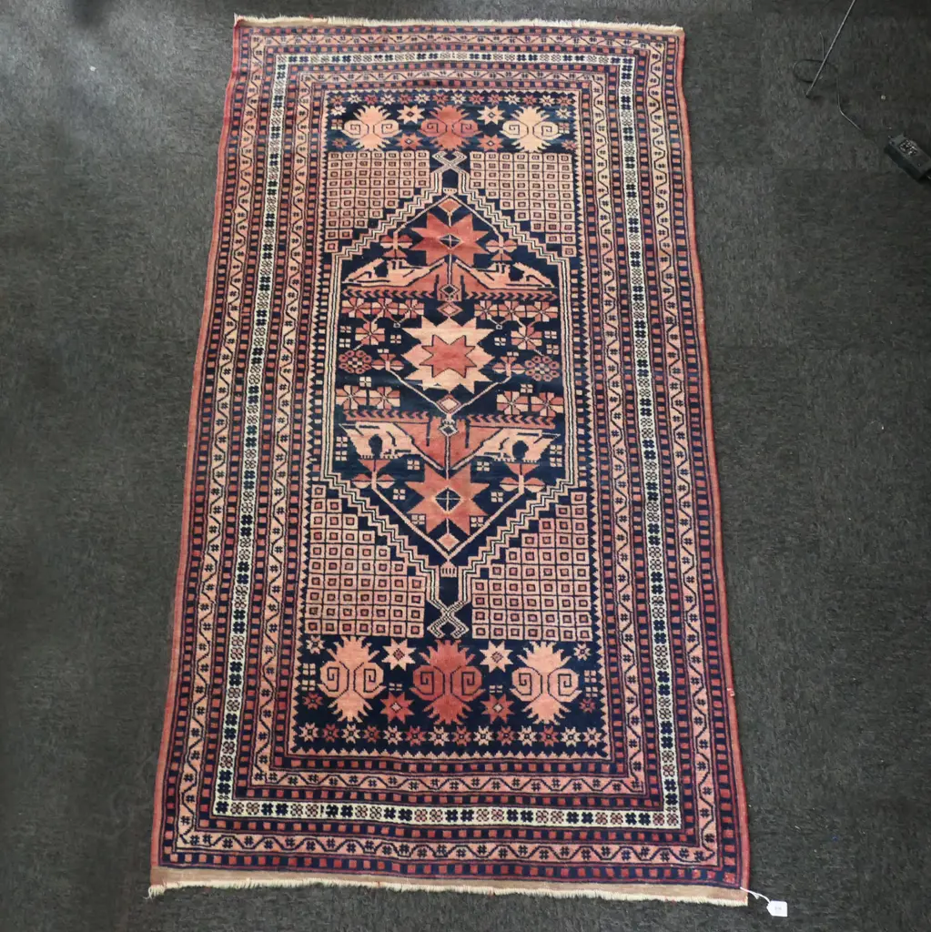 HAND KNOTTED ALL WOOL RUG, DUST PINK, RED & BLUE TONES, 2080x1150mm Image 1++