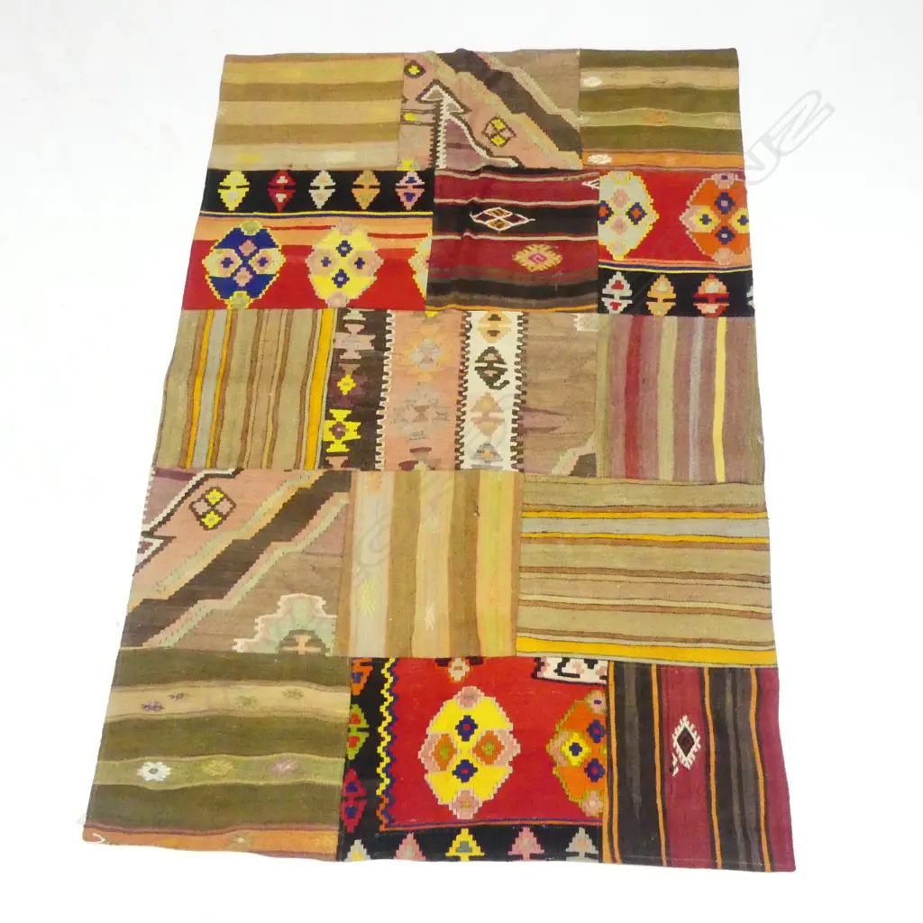 KELIM RUG MADE FROM UNMATCHED CARPET SQUARES L1810 W1240MM Image 1++