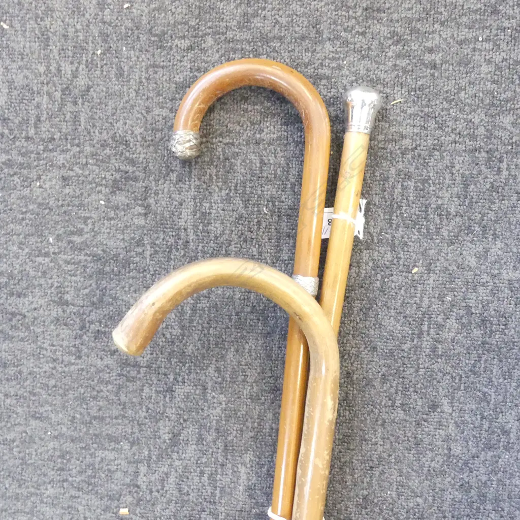 3 OLD WALKING STICKS 2 with silver tops Image 1++