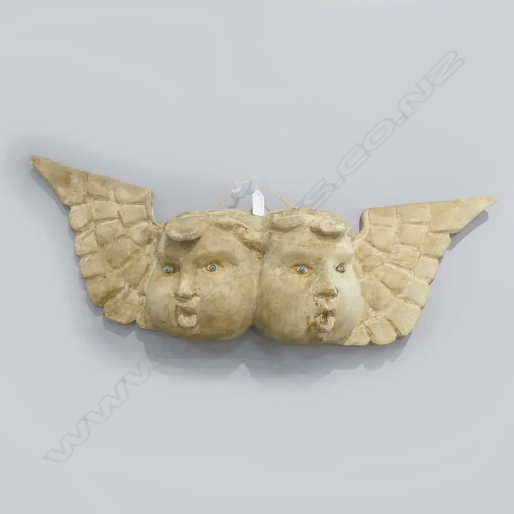 CARVED WOODEN ANGELS WALL HANGING W.660mm Image 1++