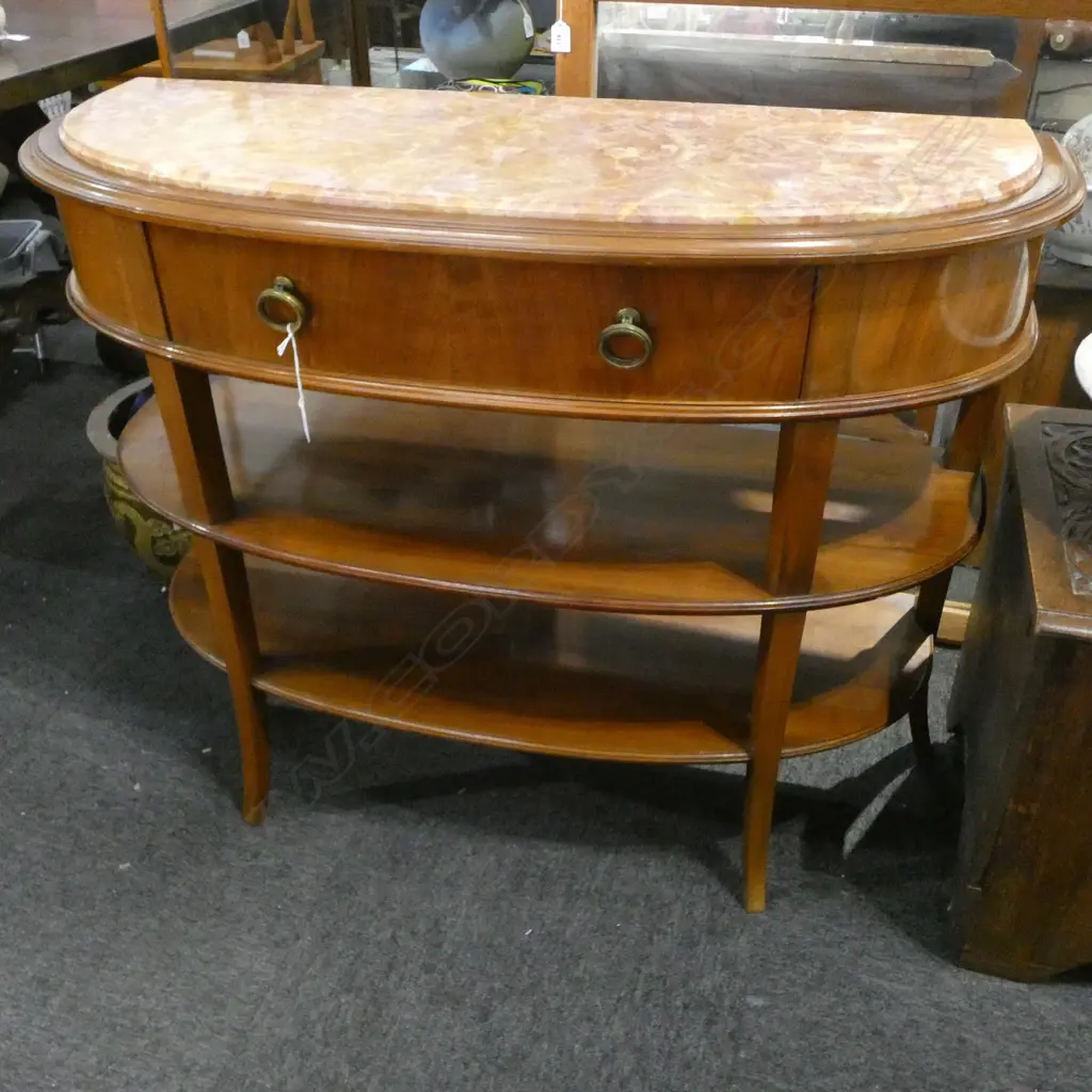 MARBLE TOPPED DEMI LUNE TABLE 1050x400x820mm Image 1++