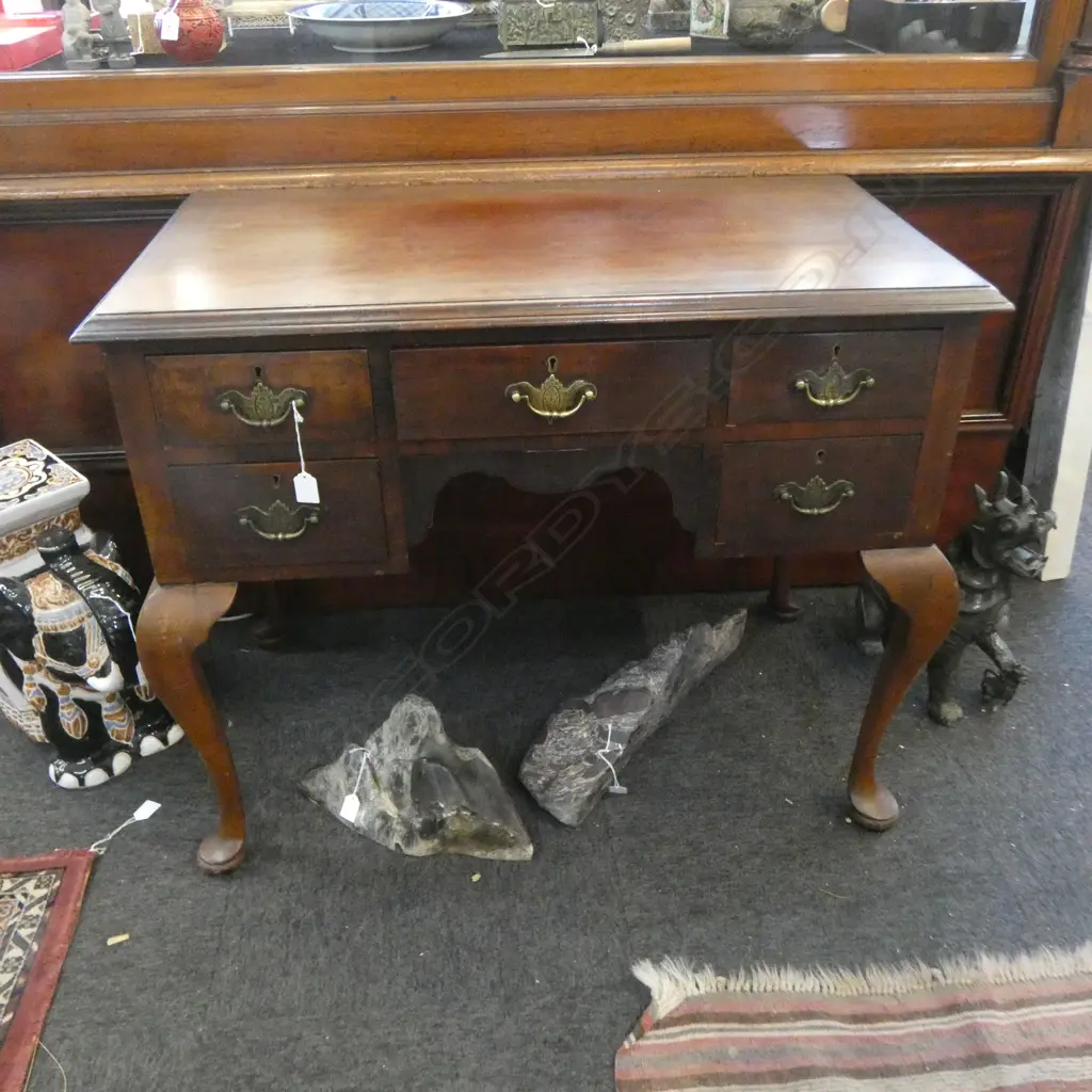 ANTIQUE GEORGIAN SMALL SIZE 5 DRAWER DESK CAB LEGS H750 L920 W510MM Image 1++